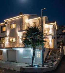 a building with a palm tree in front of it at Villa Sun Budva in Budva