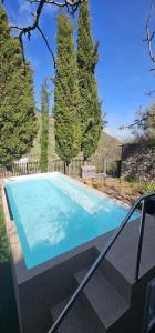a large blue swimming pool in a yard at Villa Mogaren in Vega de San Mateo