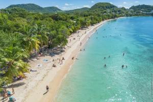 an aerial view of a beach with people in the water at Alpinia-Martinique, à 5 minutes de la plage in Sainte-Anne