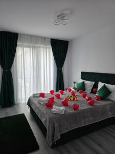 a bedroom with a bed with red hearts on it at Luxury BROthers' Apartment in Alba Iulia