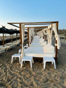 a row of beach chairs and umbrellas on the beach at CostaFlo in Gran Alacant