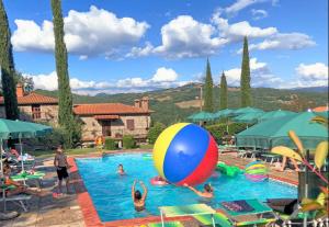 a pool with a large beach ball in the water at Agriturismo La Casina in Caprese Michelangelo