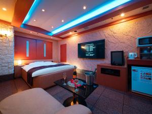 a hotel room with a bed and a flat screen tv at Hotel Metro (Adult Only) in Yokohama