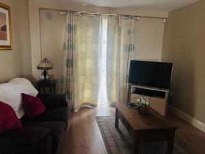 a living room with a couch and a flat screen tv at Town Apartment in Ardara +1 photo