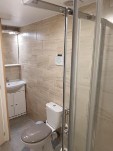 a bathroom with a toilet and a sink at Gîte FABEL HAUT in Durfort
