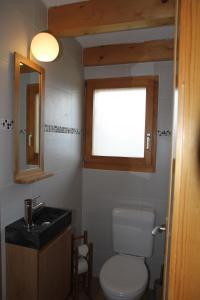 a bathroom with a toilet and a sink and a window at Chalet Ski in&out in Les Collons