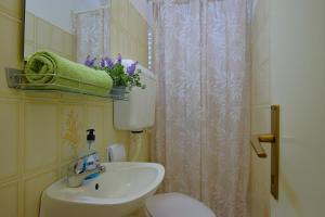 a bathroom with a white toilet and a sink at Apartman Balen J. in Banjol +26 photos