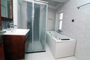 a bathroom with a shower and a toilet and a sink at New apartment in Hattigauda in Khadkagaon +16 photos