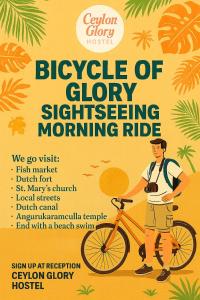 a poster of a man riding a bike at Ceylon Glory Hostel in Negombo