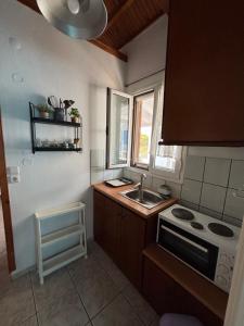a small kitchen with a sink and a stove at MARIA 'S LITTLE HOUSE in Patitiri