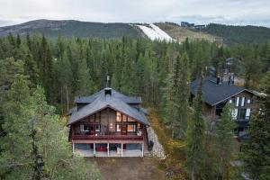 an overhead view of a house in the woods at Villa Bear Den in Kittilä
