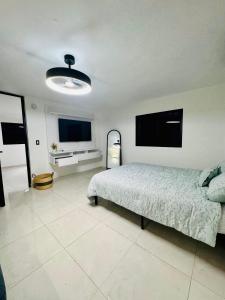 a bedroom with a bed and a flat screen tv at Brand New Luxe Apartment 1 in Carolina