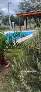 a garden with a swimming pool and a gazebo at Los dos Algarrobos in Villa Dolores