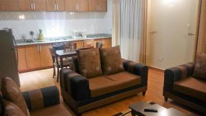 坎帕拉的住宿－Ntinda View Apartments，带沙发的客厅和厨房
