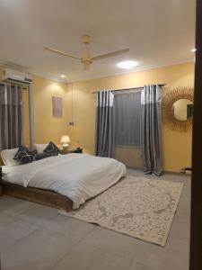 a bedroom with a large bed and a mirror at Esthelixapartment in Madina