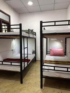 a room with three bunk beds in it at R BackPacker Hostel in Ahangama