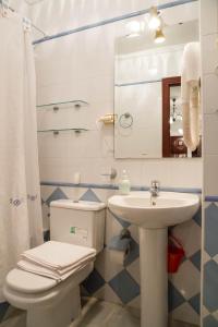 a bathroom with a toilet and a sink and a mirror at Apartamento San Benito "B" in Seville