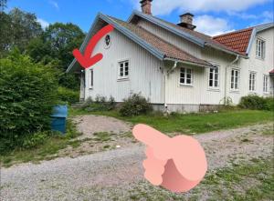 a house with two birds and a house at Stuga Gruvriset in Fredriksberg
