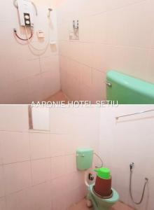 a bathroom with a green toilet in a room at Aaronie Hotel Setiu in Kampong Burok +22 photos