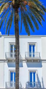 a palm tree in front of a white building at Liberty Palace in Milazzo