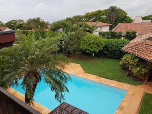 a swimming pool in a yard with a palm tree at Casa Com Piscina in Campinas