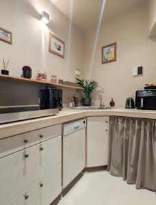 a kitchen with white cabinets and a sink at Provencal Escape - Suite in Saint Paul de Vence