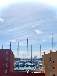 a group of boats docked in a harbor at appartement T2 cabine cap d'agde in Cap d'Agde