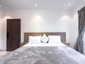 a bedroom with a large bed with two pillows at Executive Cozy Suite at THE HIDDEN DOMUS I Saltpond Suite in Madina +9 photos