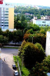 Una vista de una ciudad con coches aparcados en una calle. en Apartment On Prospekt Kirova, en Dnipro