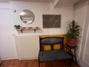 a chair in a room with a mirror and a plant at l'atelier in Colomiers