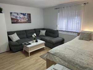 a living room with a couch and a bed at Studio Apartman Karlo in Zaprešić