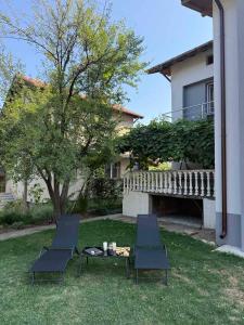 two chairs and a coffee table in the yard at The Walnut Nest in Sapareva Banya