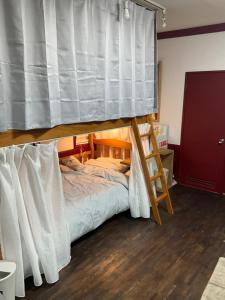 a bedroom with a bunk bed with a ladder at Dormitory JiccA NO HOTEL in Takemiya