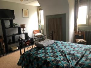 a bedroom with a bed and a television in it at Chez l habitant in Méré