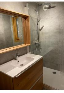 a bathroom with a sink and a shower at Ambiance Chalet in Tignes