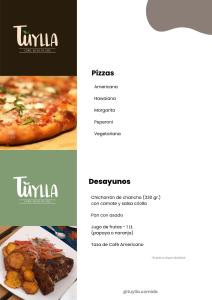 a screenshot of a menu for a pizza restaurant at Bungalows de Casa Verde in Mala