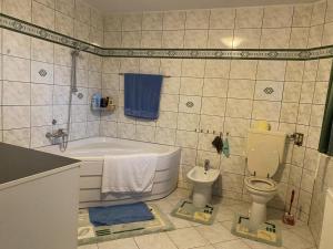 a bathroom with a bath tub and a toilet at Villa Lana in Bihać +22 photos