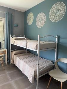 two bunk beds in a room with blue walls at Bassa Prua in Palau