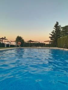 a large swimming pool with blue water at Ronko House El Ronquillo in El Ronquillo
