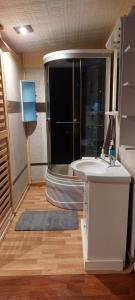 a bathroom with a shower and a sink and a tub at Ofiss 24 in Riga +63 photos