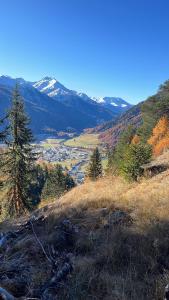 a view of a valley from a hill with mountains at Bergunterkunft Ova Spin in Zernez