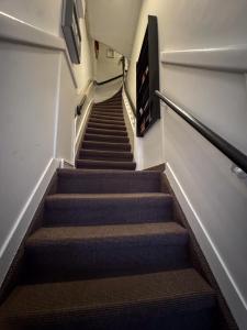 a staircase in a building with brown carpet at Hotel Bellington in Amsterdam