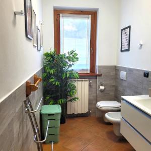 a bathroom with a toilet and a plant in it at Villa Glory Mountain Lake Iseo Hospitality in Bossico