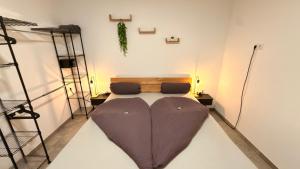 a room with a bed with a bean bag on the floor at Apart Schwalbennest in Imst