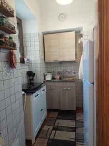 a small kitchen with a refrigerator and a sink at L'Antica Corte in Mongardino