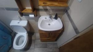 a bathroom with a sink and a toilet at Cabaña Mailin II in Uspallata
