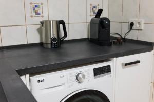 eine Küche mit einer Arbeitsplatte und einer Waschmaschine in der Unterkunft Bronsliving in Schleiden
