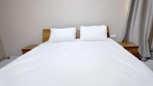 a white bed with two pillows on top of it at Witu Apartments in Lusaka