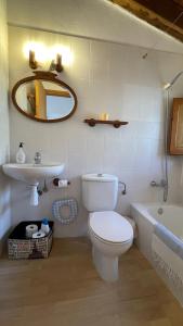 a bathroom with a toilet and a sink and a tub at Allotjaments rurals Can Punti in Vallfogona de Ripolles +119 photos