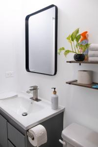a bathroom with a sink and a mirror on the wall at East Lake Oasis in Arima +9 photos